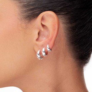 Trio Brinco Argola Click Prata 925 Redonda Abaulada em Oferta na Shopee