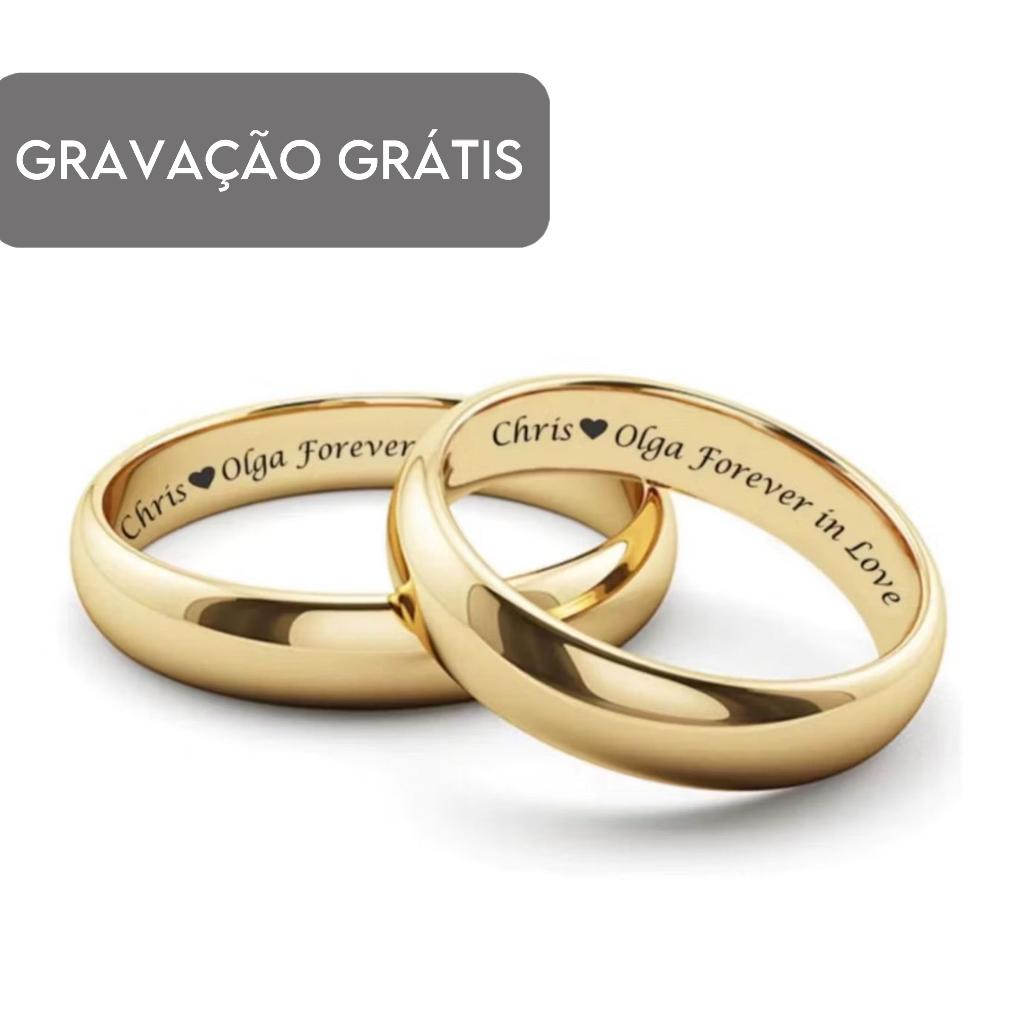 Par De Aliança Lisa Banhada A Ouro 18k Com Gravação Grátis Noivado Compromisso Casamento 4mm em Oferta na Shopee