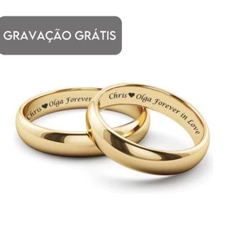 Par De Aliança Lisa Banhada A Ouro 18k Com Gravação Grátis Noivado Compromisso Casamento 4mm em Oferta na Shopee