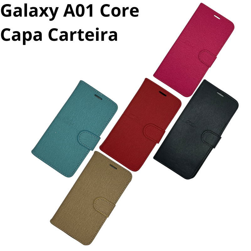 Case Carteira CCA01C Galaxy A01 Core Carteira Flip Cores Porta Cartão Protetora Com Fecho