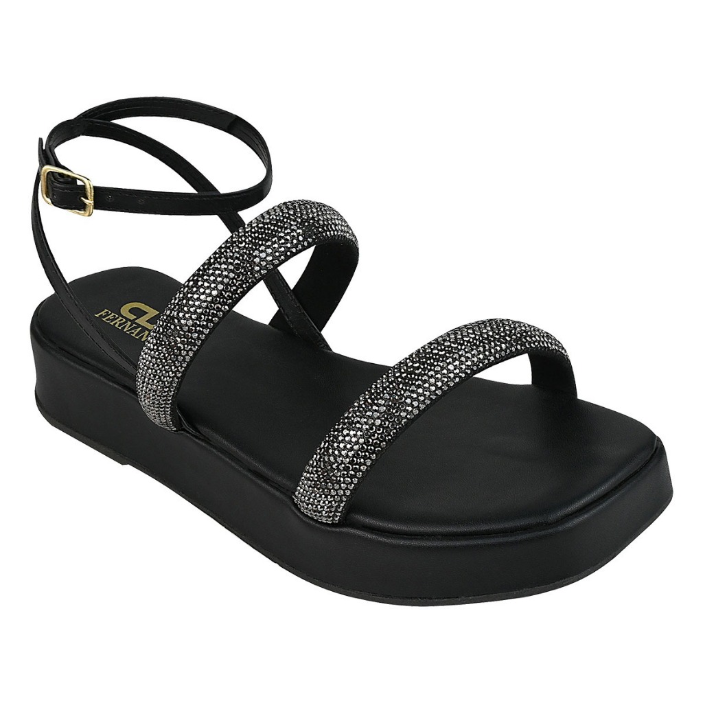 Sandália Feminina Plataforma Strass Modinha Papete Estilo Brilhosa Confortável