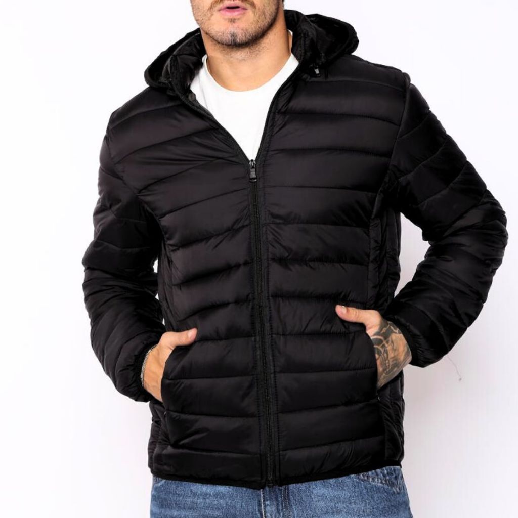 Jaqueta Puffer Corta vento Matelassê Masculina Capuz Removível Impermeável