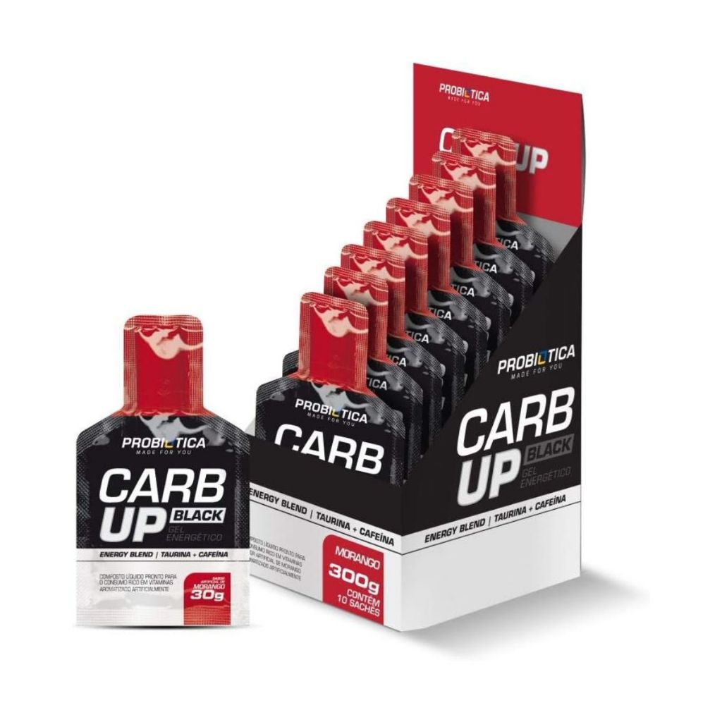 Carb Up Gel Black Morango Probiótica com 10 Sachês - Health