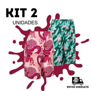 Kit 2 Bermudas de Senhora microfibra Poliéster confortável  fresquinho casual de malha estampada