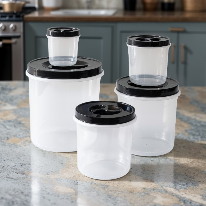 Kit Com 5 Potes de Mantimentos Com Tampa De Rosca Em Plástico Resistente Para Arroz Feijão Biscoitos em Oferta na Shopee