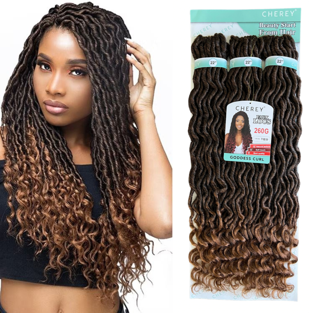 Cabelo Dread Faux Locs Goddess Curl Cherey 60cm 260g