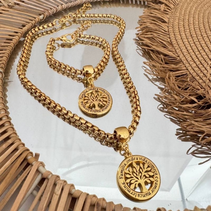 Colar ou Pulseira Árvore da Vida semijoia com verniz italiano