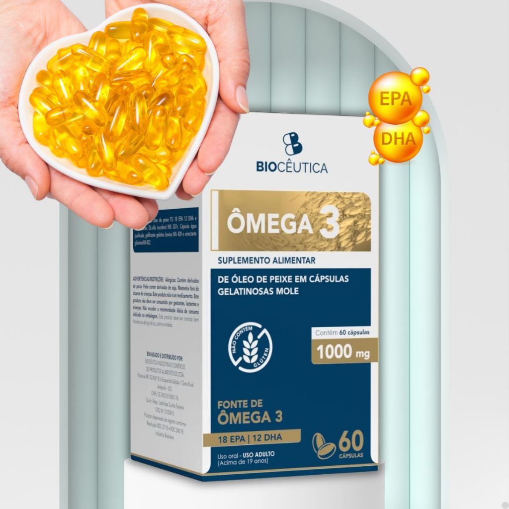 Ômega 3 Óleo de Peixe EPA + DHA Concentrado - 60 Cápsulas Gelatinosas Moles