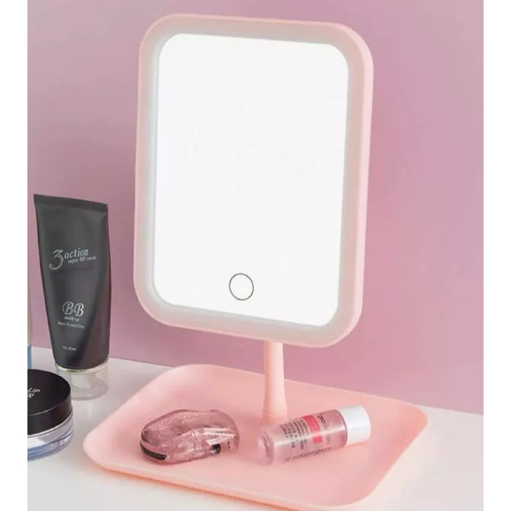 Espelho de mesa retangular para maquiagem com luz de LED