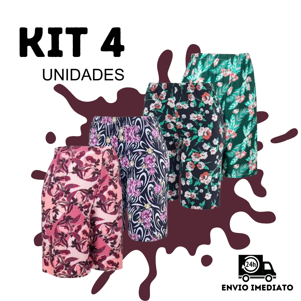 Bermudas de Senhora microfibra Poliéster confortável kit 04 fresquinho casual de malha estampada em Oferta na Shopee