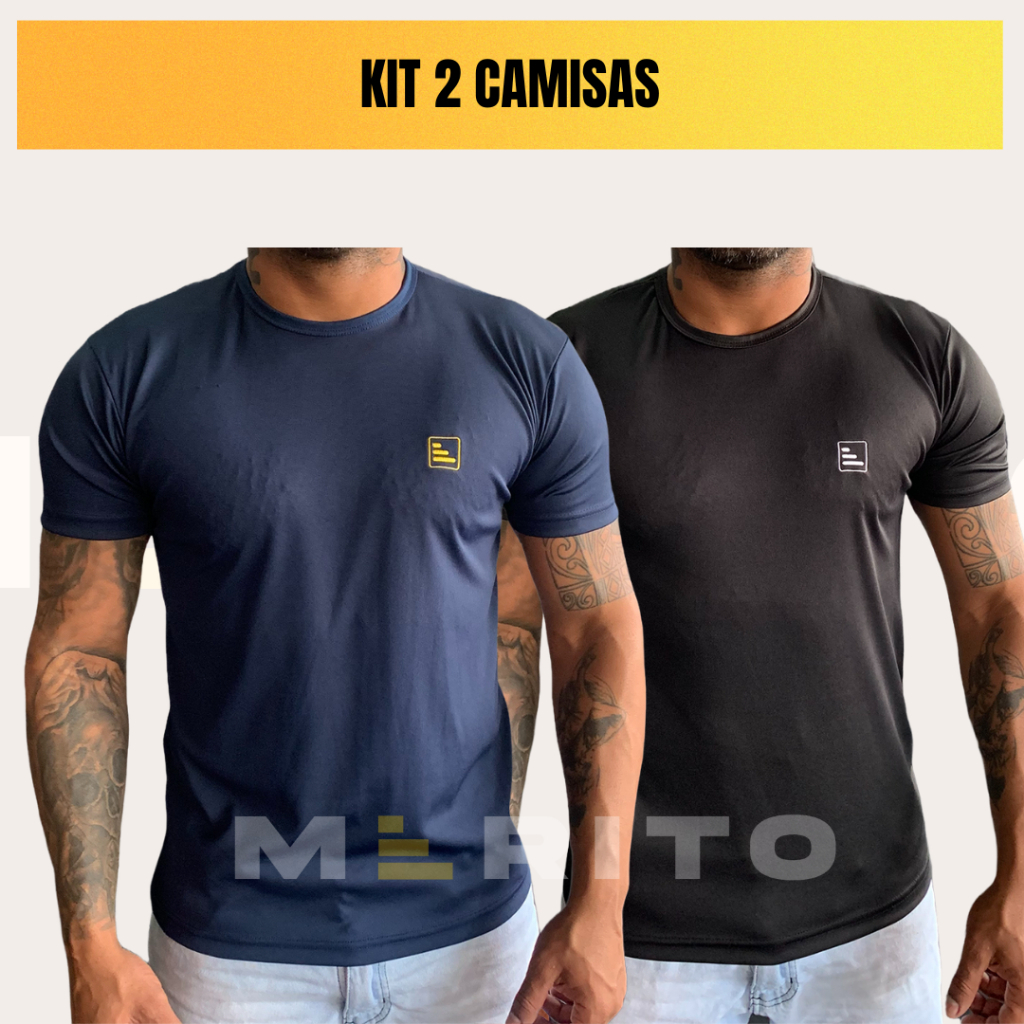 Kit 2 (duas) Camisetas manga curta Masculina Dry Fit Academia Camisa Masculina tecido leve seca rápido Malha fria