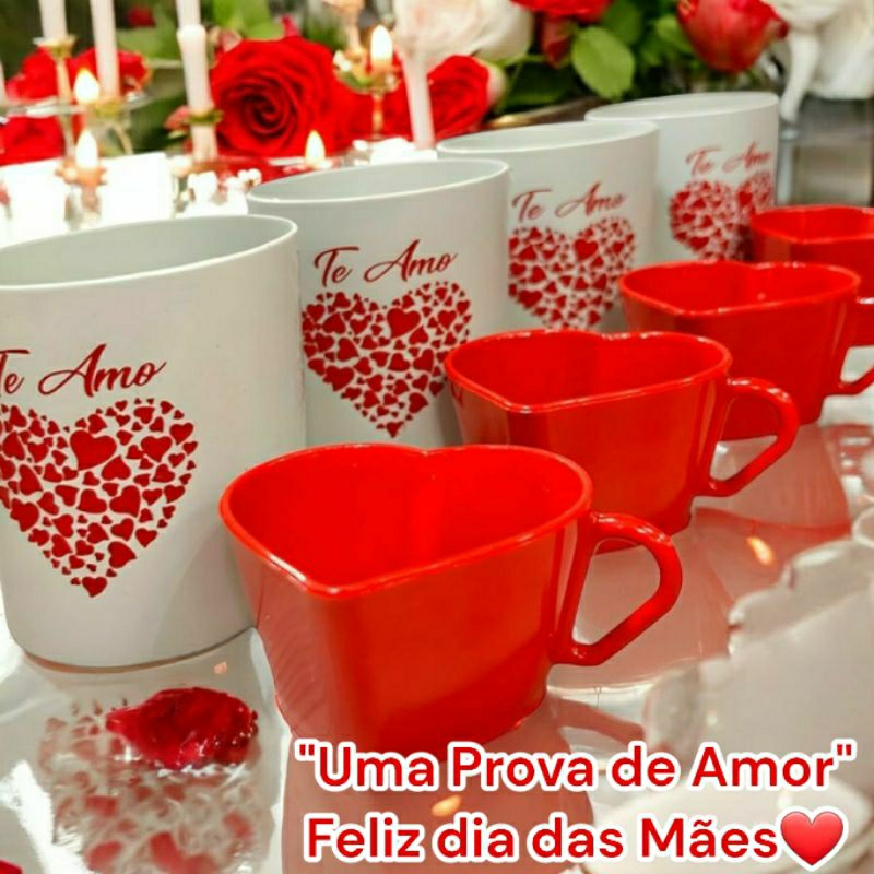 KIT PRESENTE  04 CANECAS CORAÇÕES+ 04 XICARAS CORAÇÕES em Oferta na Shopee