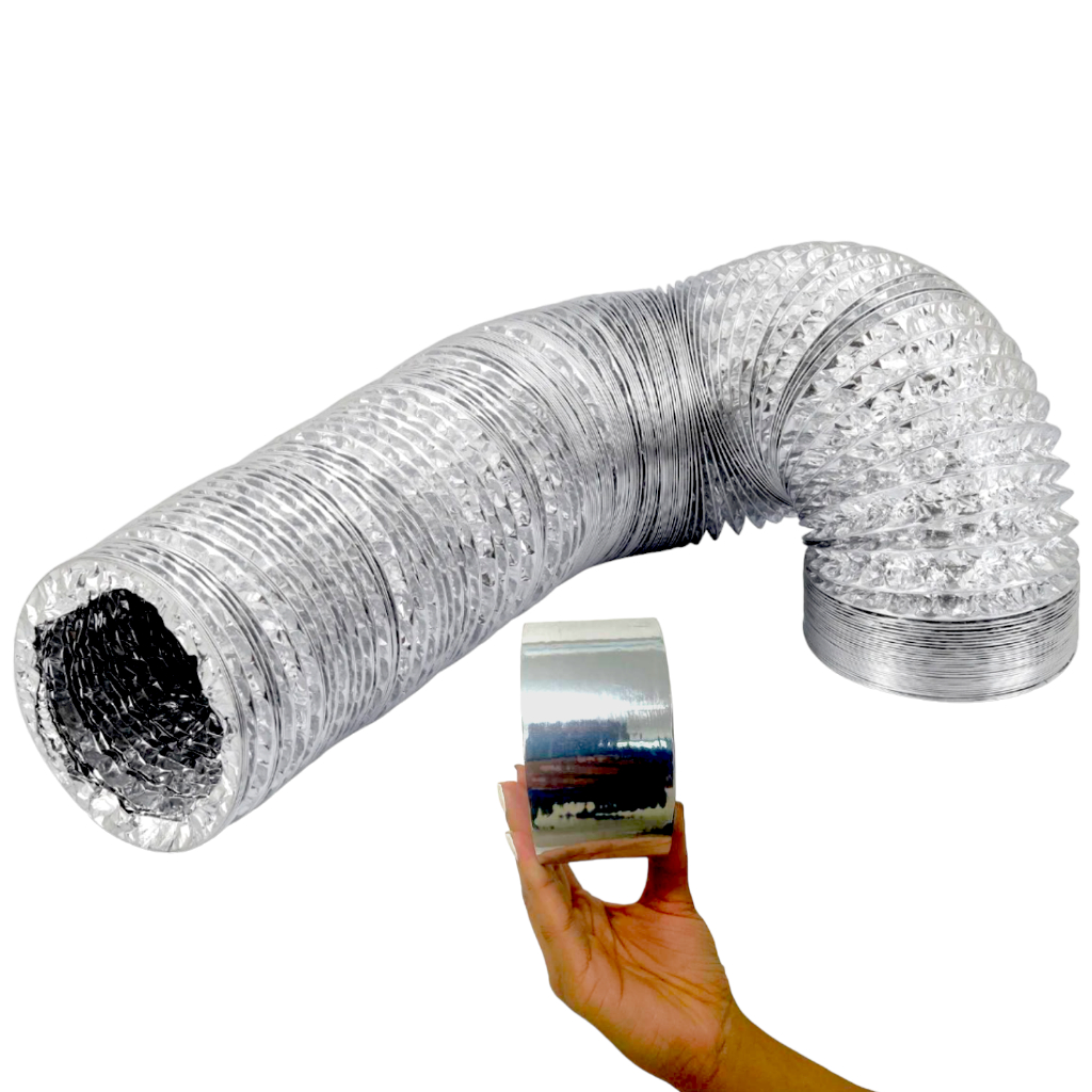 Kit Fita aluminizada + 1 Metro de Duto Flexível De Alumínio 100mm, 125mm, 150mm Coifa em Oferta na Shopee