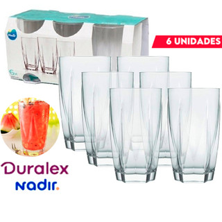 Jogo Kit 06 Copo Long Drink Estela Nadir 460ml Vidro Resistente Suco Bebidas Restaurante Bar Buffet