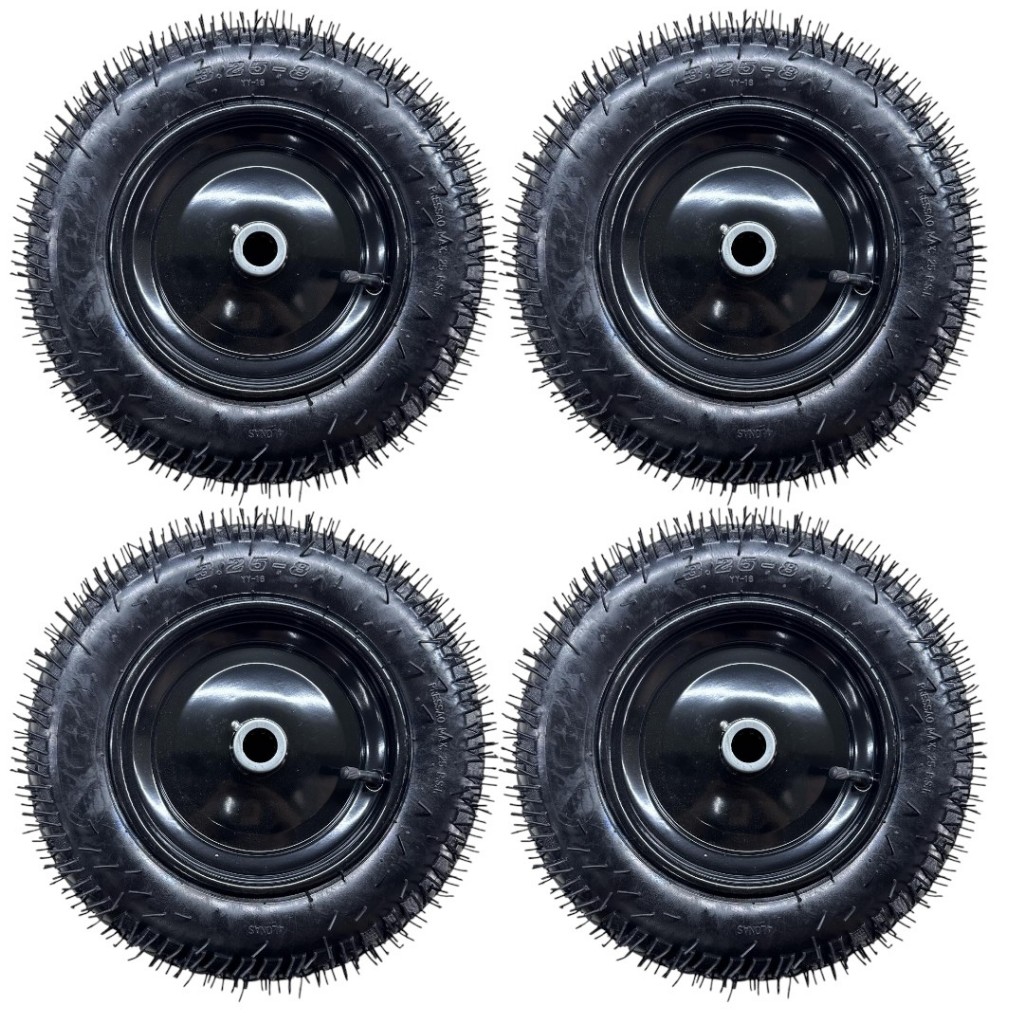 Kit 4 Rodas Pneumáticas 3.25X8 Furo 1" C/Rolamento Câmara Pneu TNT 1,2mm