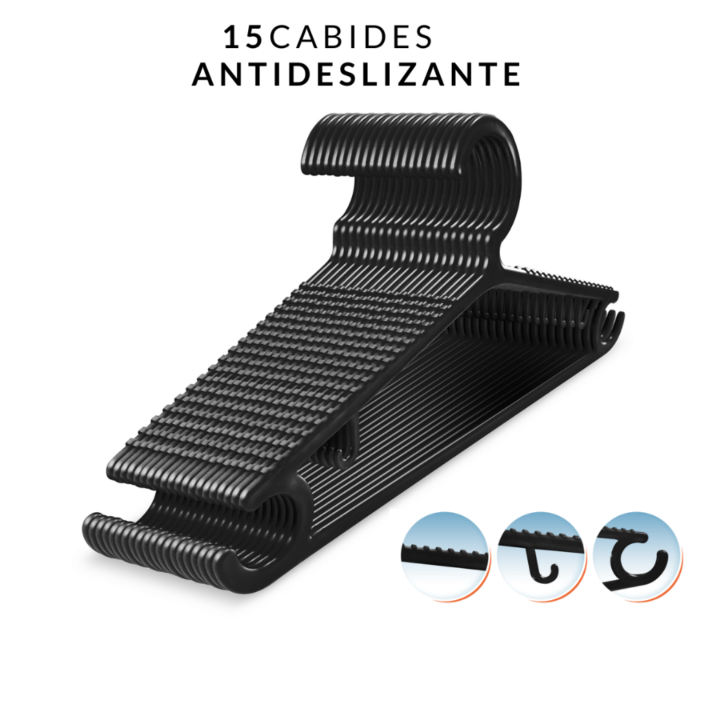 Cabide Adulto 39cm Reforçado Preto Antideslizante com Cava 15 Unidades em Oferta na Shopee