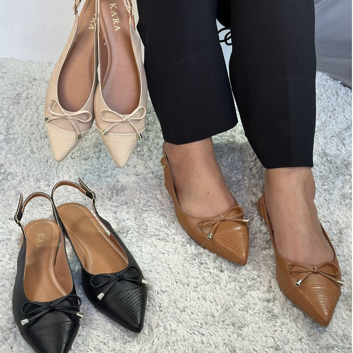 Sapatilha Rasteira Slingback feminino Laço Preta Nude Marron Lançamento