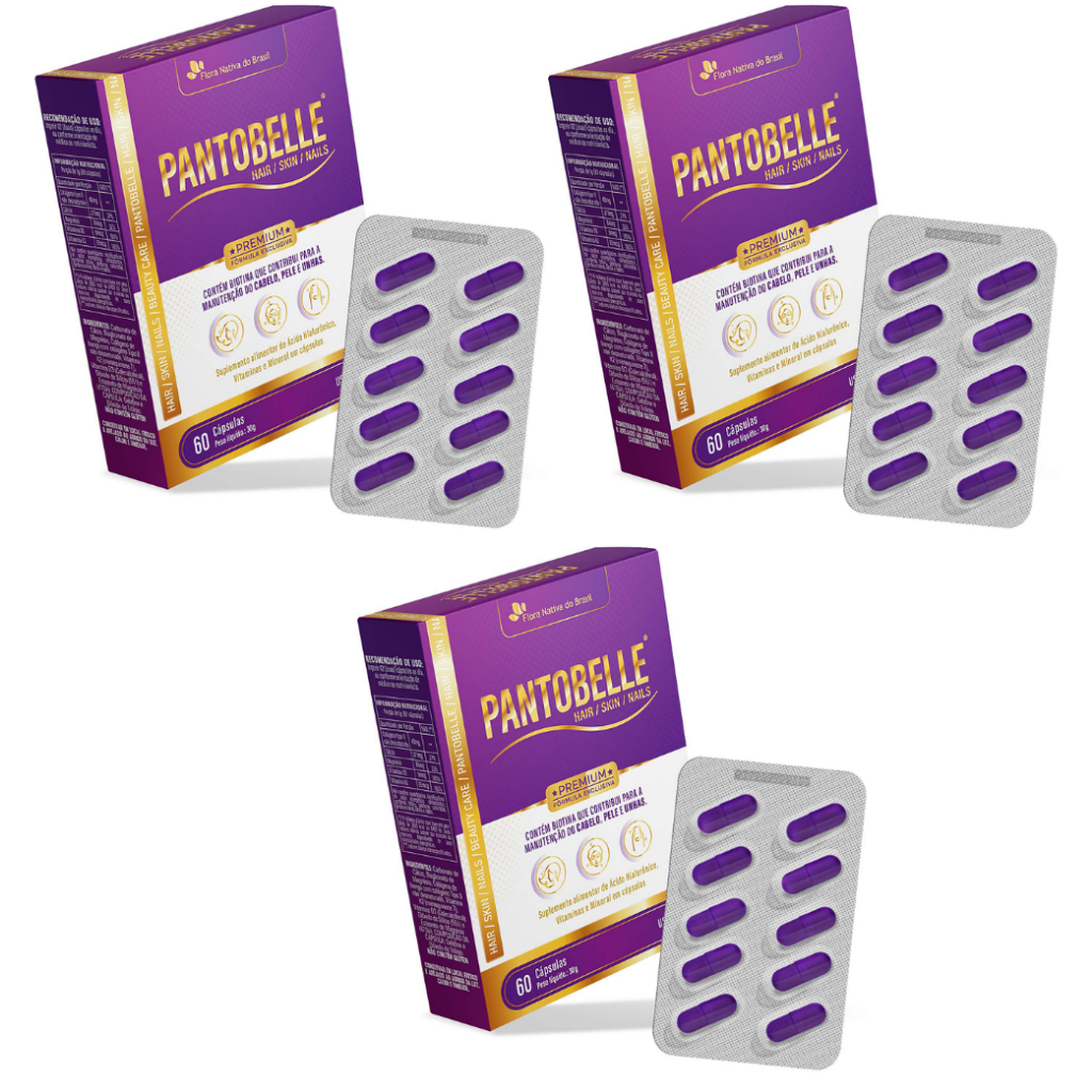 Kit 3x Suplemento Pantobelle Hair, Skin & Nails (60 Cápsulas) - Flora Nativa