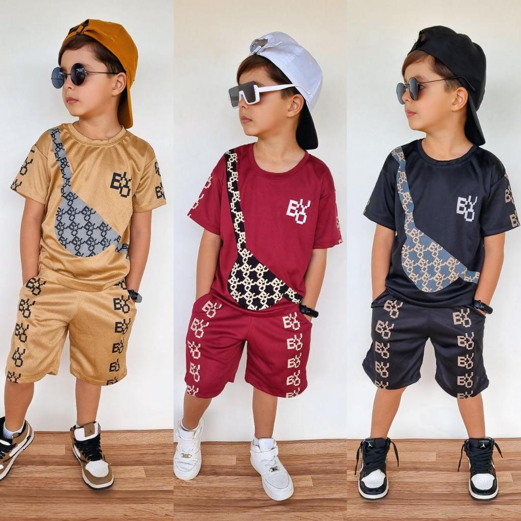 Conjunto Infantil Menino Verão 2025 Bermuda e Camisa Masculina Infantil Dry Fit do 4 ao 12 anos