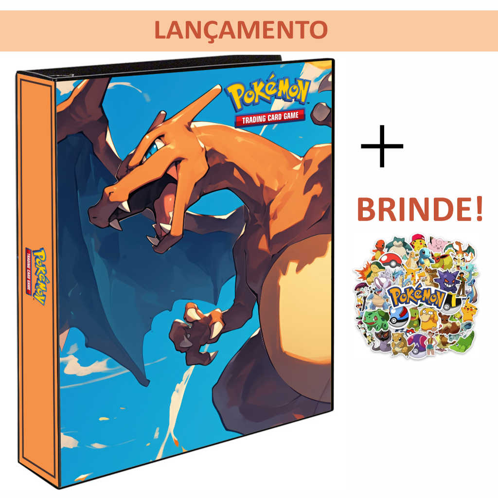 Fichário Charizard Álbum Grande Capa Dura Pokemon Pasta Cartas TCG Kanto Original