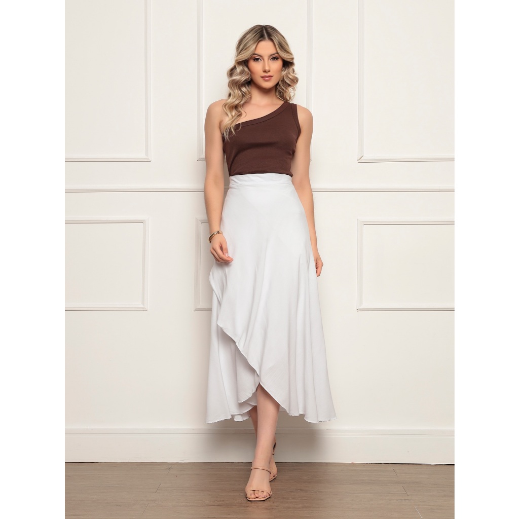 Saia Envelope feminina de Amarrar varias cores Lisa Moderna Elegante