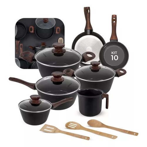 Jogo De Panelas Antiaderente Cerâmica Mimo Style 10 Peças Black