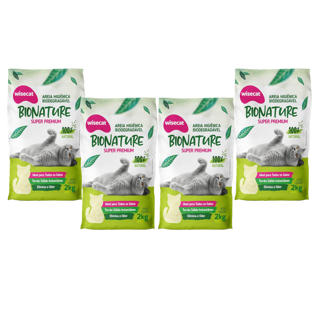 Kit Areia Higiênica Biodegradável para Gatos Bionature Wisecat 2 KG