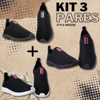 Kit 3 Tênis Meia Feminino Calce Fácil Botinha Ortopédico Esportivo Sneaker Slip On Casual confortável Academia