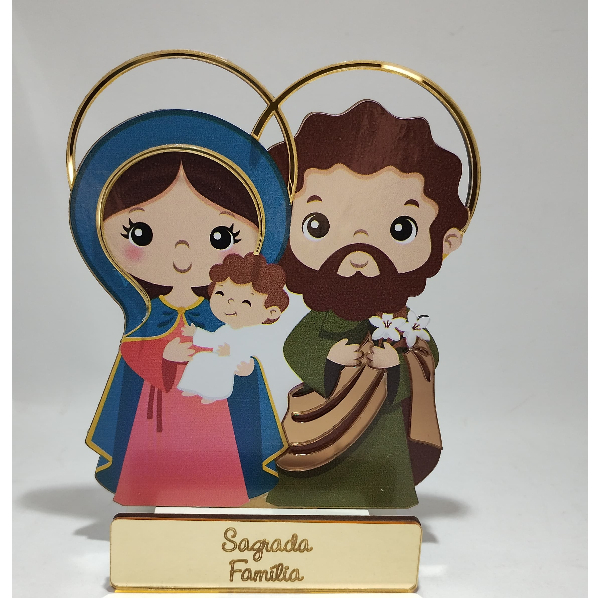 imagem Infantil Totem Mdf Com Acrdilico Sagrada Familia 12cm em Oferta na Shopee