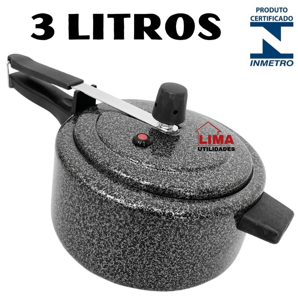Panela De Pressão 3L Preta Com Ótima Pressão Capacidade 3Litros Testada e Certificada Pelo Inmetro em Oferta na Shopee