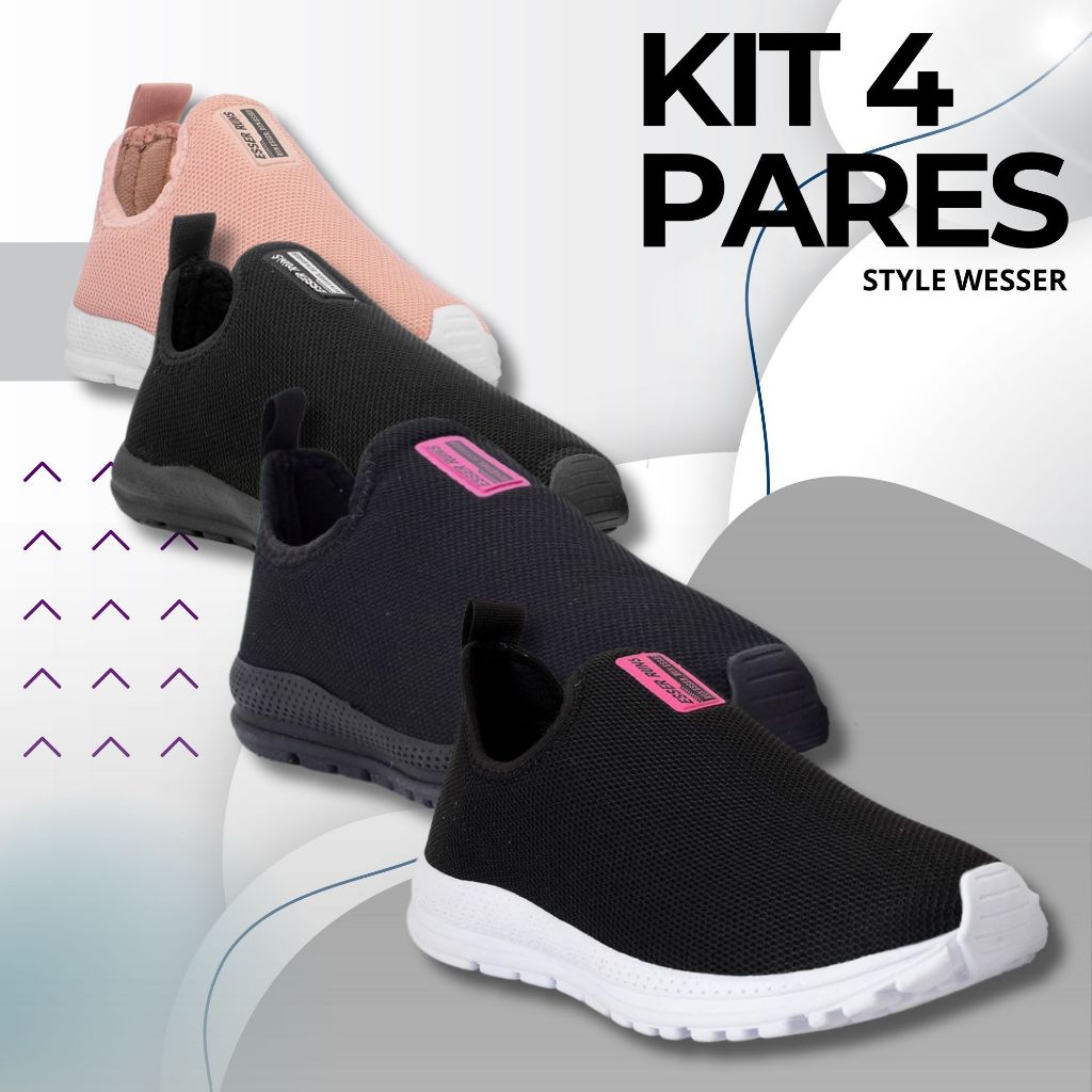 Kit 4 Tênis Meia Feminino Calce Fácil Botinha Ortopédico Esportivo Sneaker Slip On Casual confortável Academia