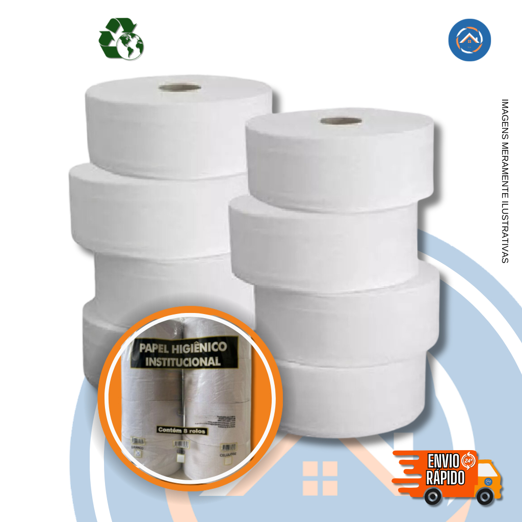 Papel Higiênico Institucional Big Rolão 8 Rolos Grandes p/ Casa Comercio Indústria 100% Celulose em Oferta na Shopee