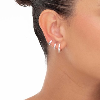 Trio Brinco Argola Click Prata 925 Redonda Lisa em Oferta na Shopee