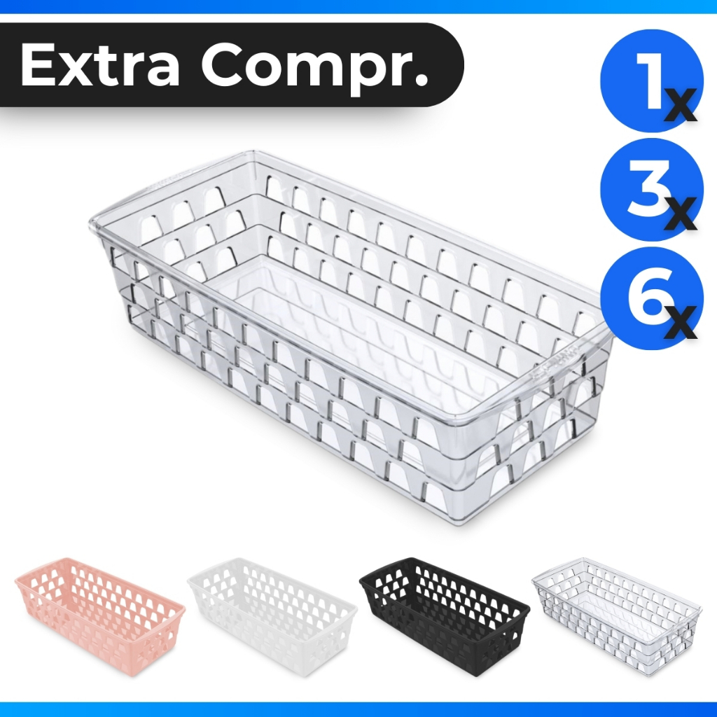 Cesto Organizador Kit 6 Peças 37x16,5x9cm Comprido de Plastico Gaveta Armario e Lavanderia em Oferta na Shopee