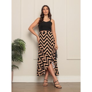 Saia Envelope feminina Zig Zag Forrada Transpassada Longa feminino zero transparencia