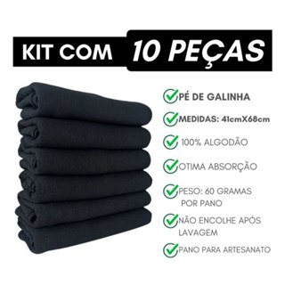 Kit 10 Pano De Prato Pé De Galinha  - 100% Algodão Cor Preto em Oferta na Shopee