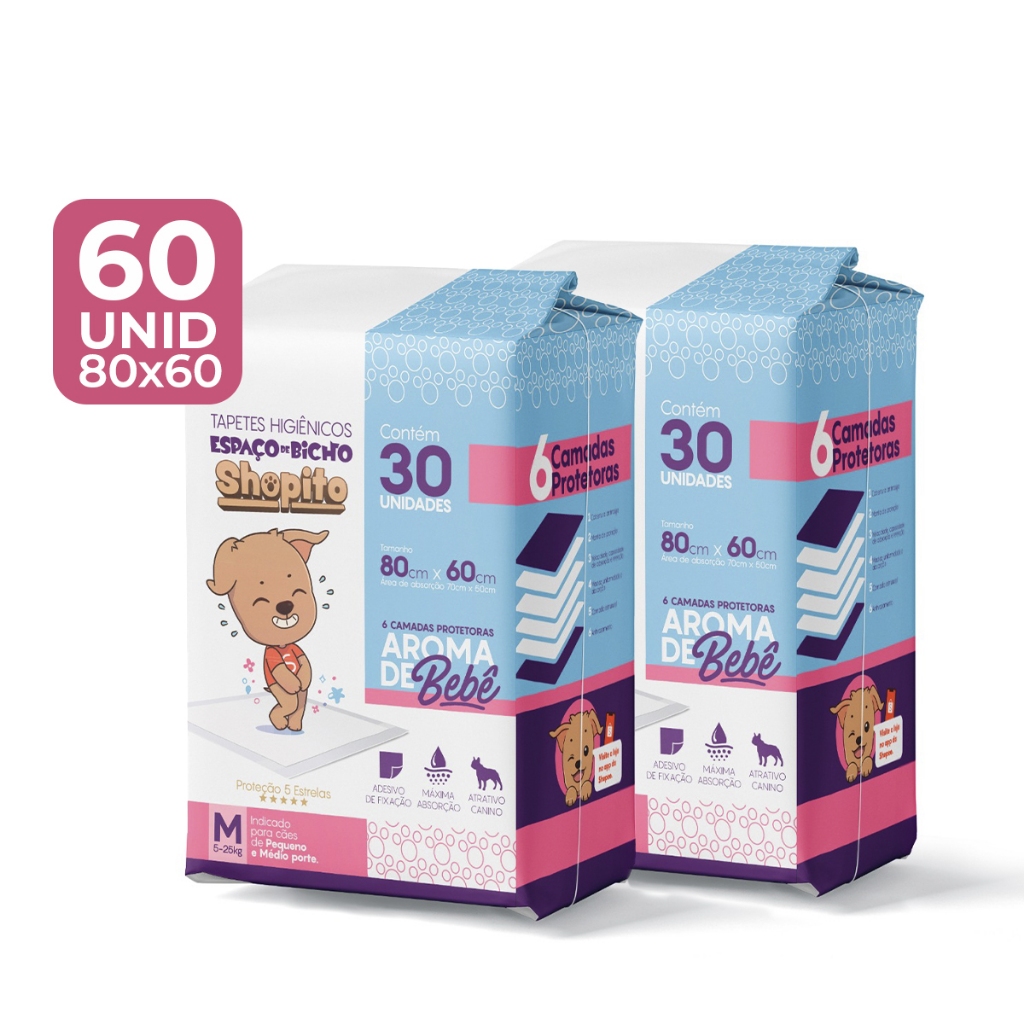 Kit 60 Uni Tapete Higiênico Espaço De Bicho Shopito Oficial Aroma De Bebê Envio Imediato