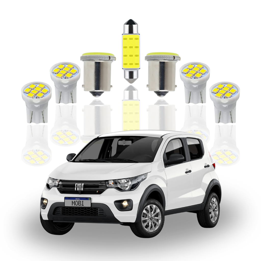 Kit Lâmpada interna led Fiat Mobi ( Farolete Placa Teto Ré )externo  pingo T10 Torpedo 1 polo 1156 41mm meia luz