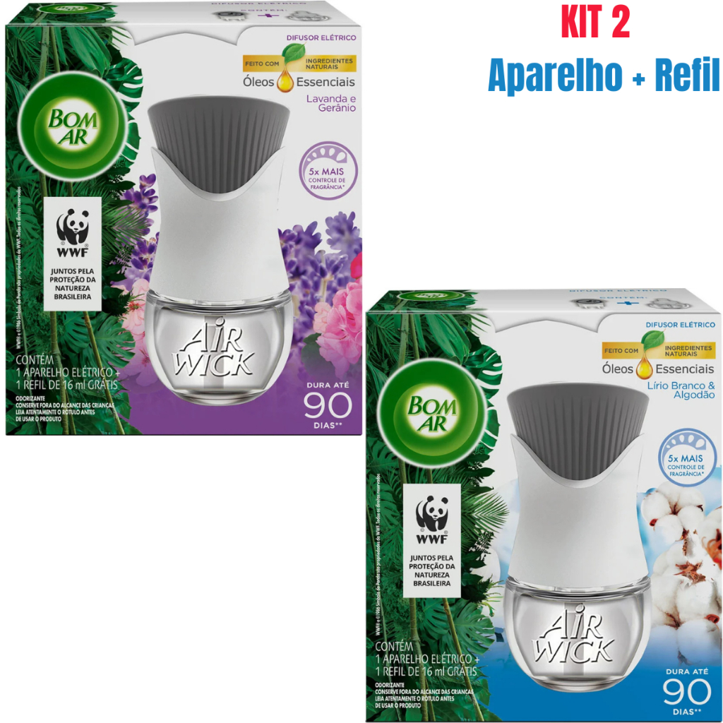 Kit 2 Bom Ar Difusor Elétrico Aparelho + Refil - Fragrância à Sua Escolha em Oferta na Shopee