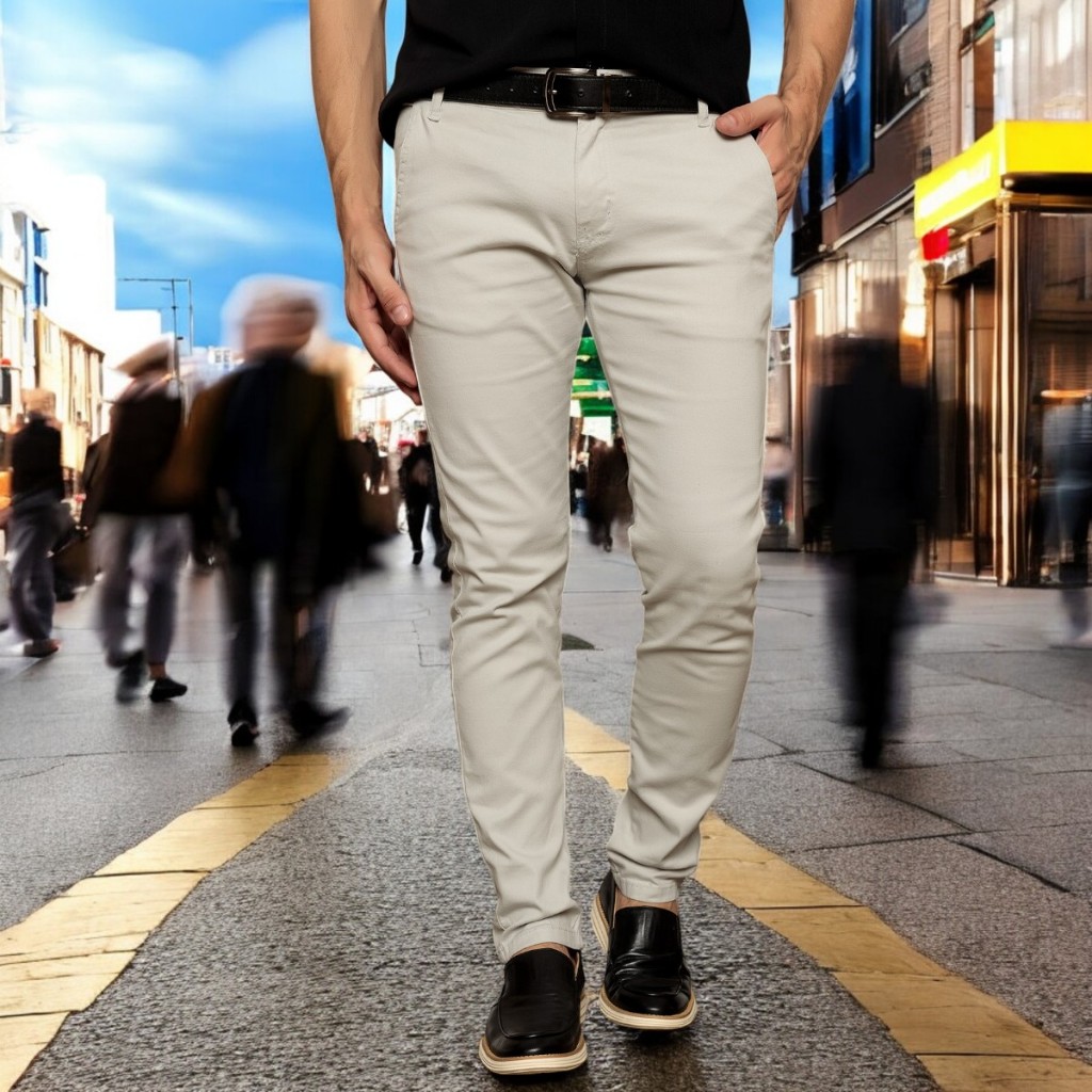 Calça Masculina Alfaiataria Social Sarja Elastno Lycra Skinny Bolso Embutido