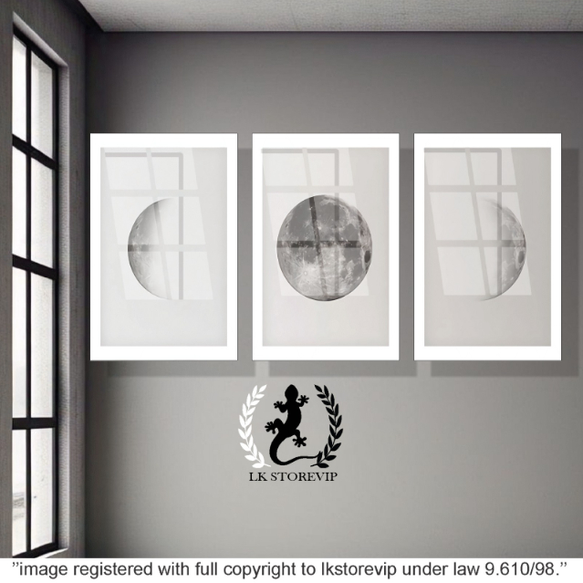Quadro decorativo 3 peças 20x28 lua fases da lua delicado para sala de estar quarto