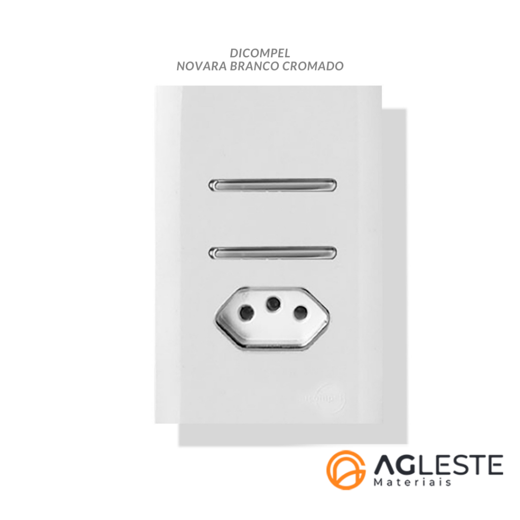 CJ INTERRUPTOR DUPLO PARALELO + TOMADA 20A COM SUPORTE 4X2 - DICOMPEL NOVARA BRANCO CROMADO