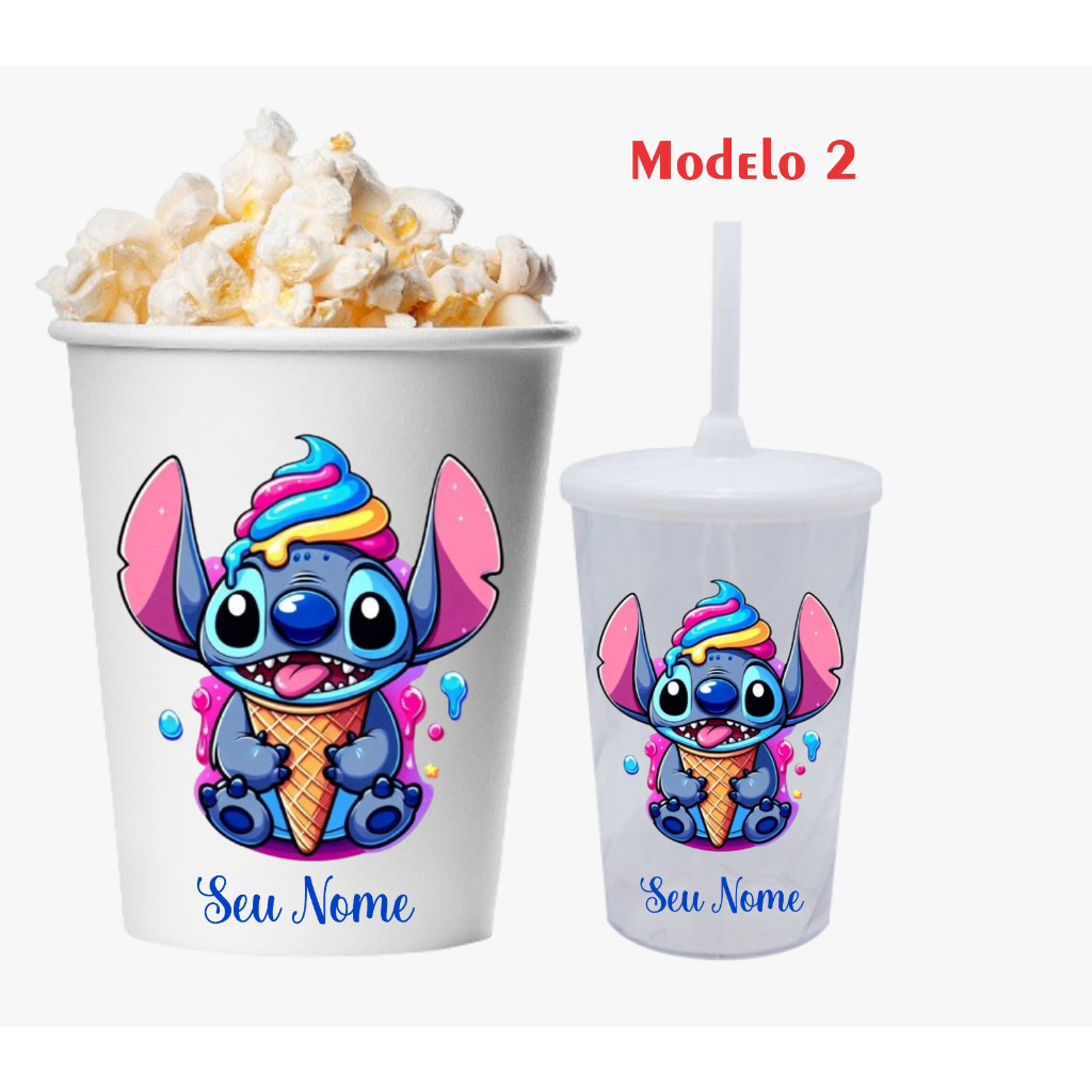 Stitch Kit cinema Copo e Balde de pipoca Personalizado em Oferta na Shopee