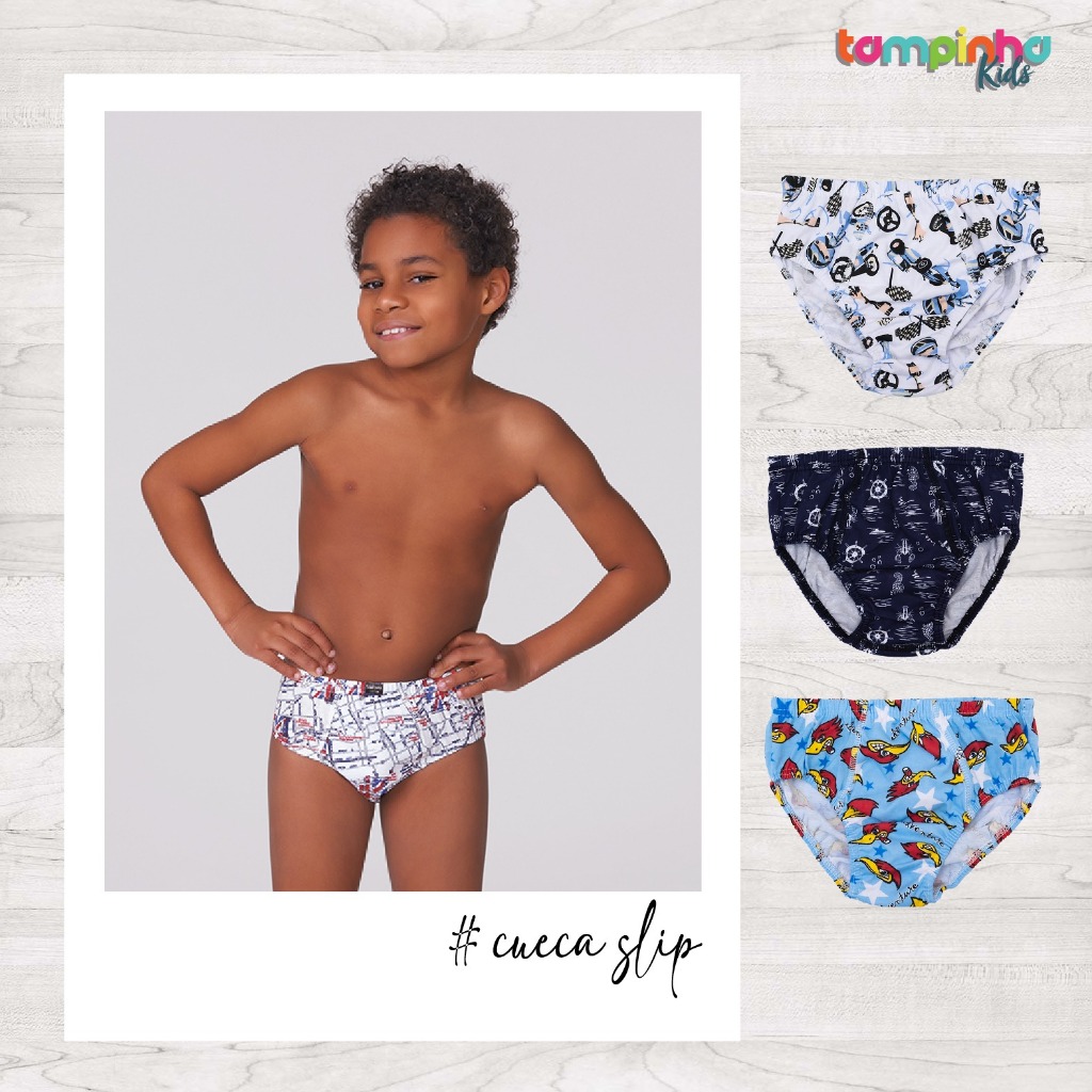 Kit 3 Cuecas Infantil Menino -100% Algodão - Tamanho do PP ao GG  - 3950 em Oferta na Shopee