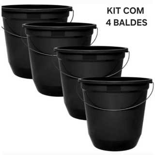 Kit Com 04 Baldes Resistente 7,5 Litros Preto Para Limpeza E Higiene Ambientes