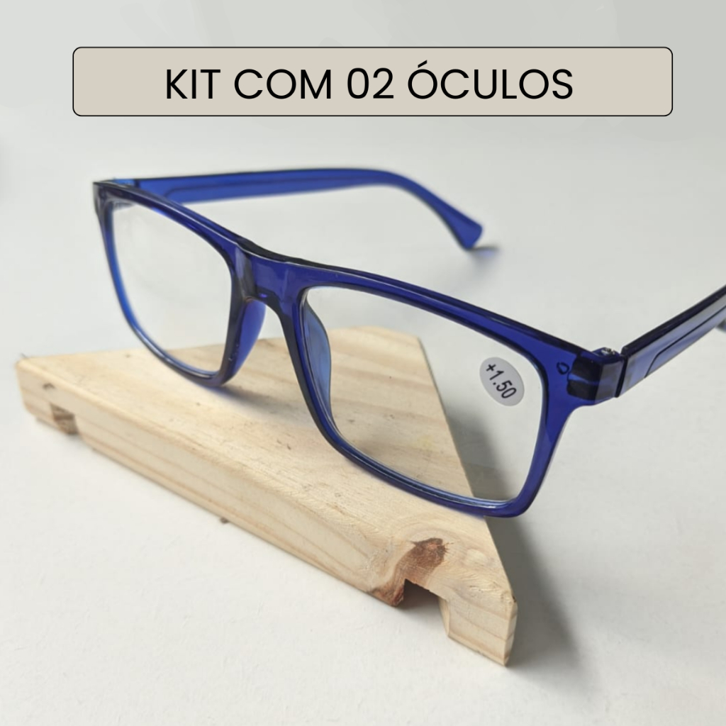 Kit com 2 Óculos de Grau para Leitura / Trabalho / Descanso Unissex - Cor Azul em Oferta na Shopee