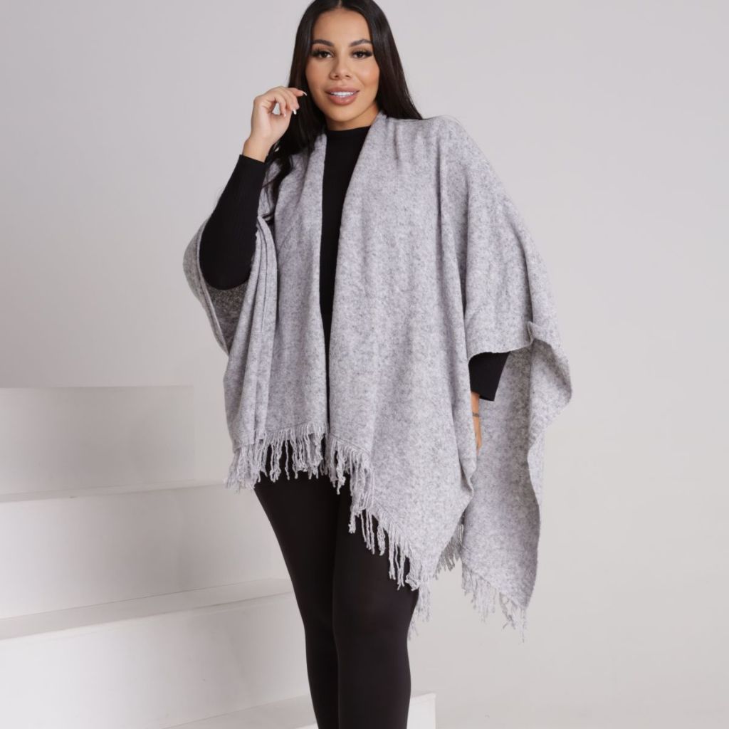 Tricô Capa Poncho Blusa Frio Feminina Moda Outono Inverno Mousse