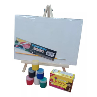 Kit Com Telas Para Pintura 20x30cm Algodão - Uso Artístico + Cavalete + 6 guaches + pincel em Oferta na Shopee