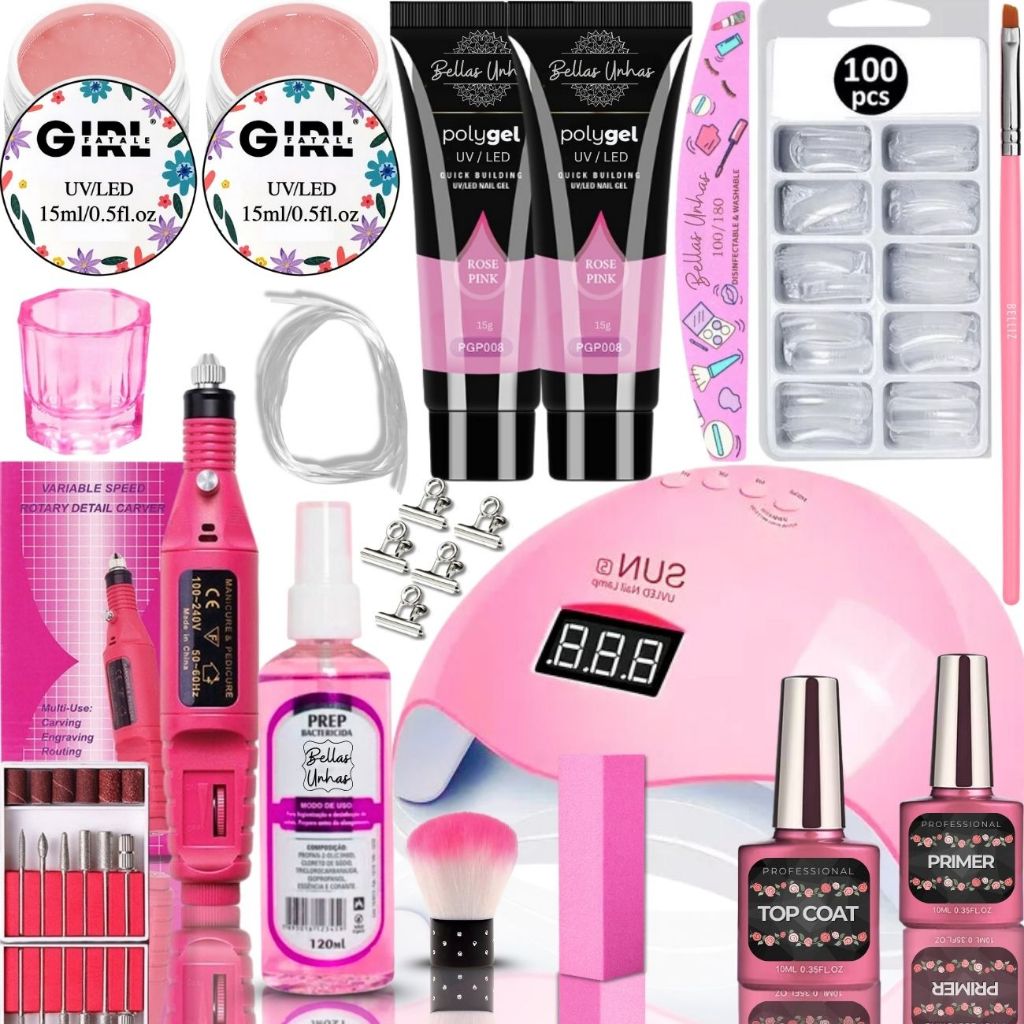 Kit Alongamento de Unha em Gel Polygel Poligel Fibra Completo 3em1 Cabine Lixadeira - Envio Imediato em Oferta na Shopee