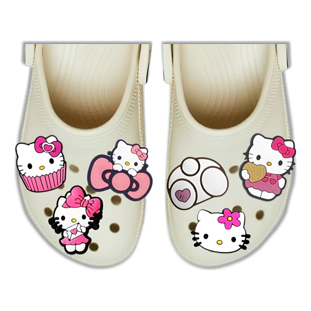 Pins Botons Broche Enfeite Para Croc Calçado hello kitty Com 5 pins Sortidos rosa pink